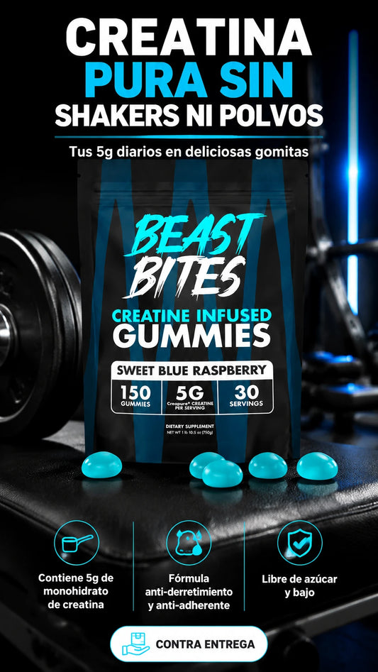 Beast Bites Creatine Infused Gummies Sweet Blue Raspberry - 150 Gomitas